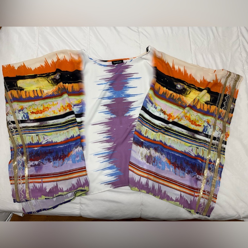 Bebe Purple and Orange Patterned Top